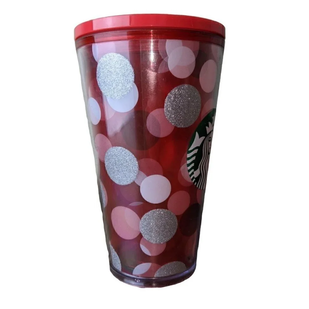 Starbucks 2019 Holiday Red Silver Circles Polka Dot Tumbler 16oz
